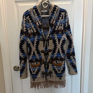 Alia Petite Knit Sweater in Blue and Cream